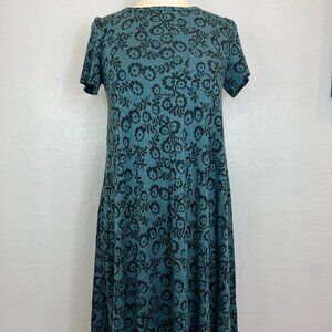 LuLaRoe Carly Teal/Green Floral Hi-Lo Hem Front Pocket Dress Size XS